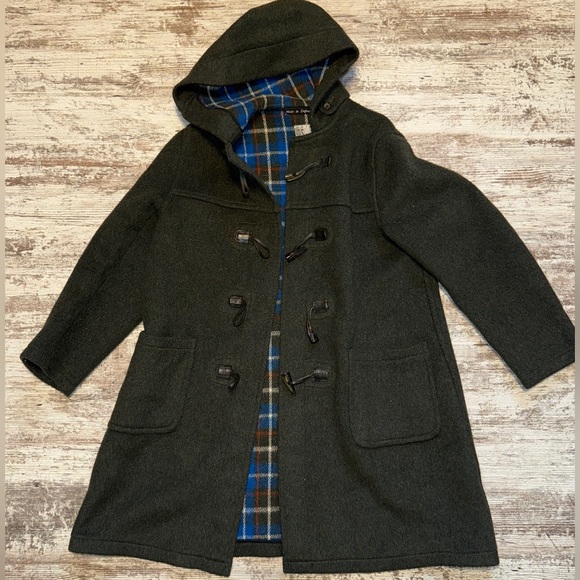 Women's Hooded Pea Coat with Plaid Lining - Picture 1 of 4